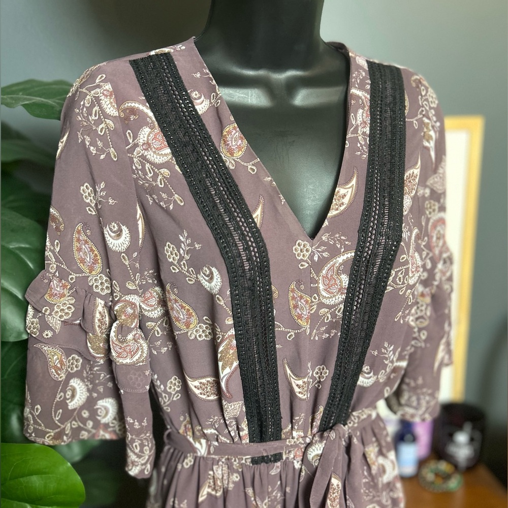 New York And Company Prairie Cottage-core Ruffle Sleeve Dress Boho Bohemian - Picture 2 of 5